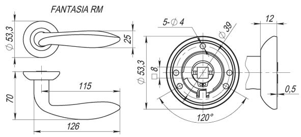 Ручка Fuaro (Фуаро) раздельная R.RM54.FANTASIA (FANTASIA RM) SN/CP-3 матовый никель/хром 
