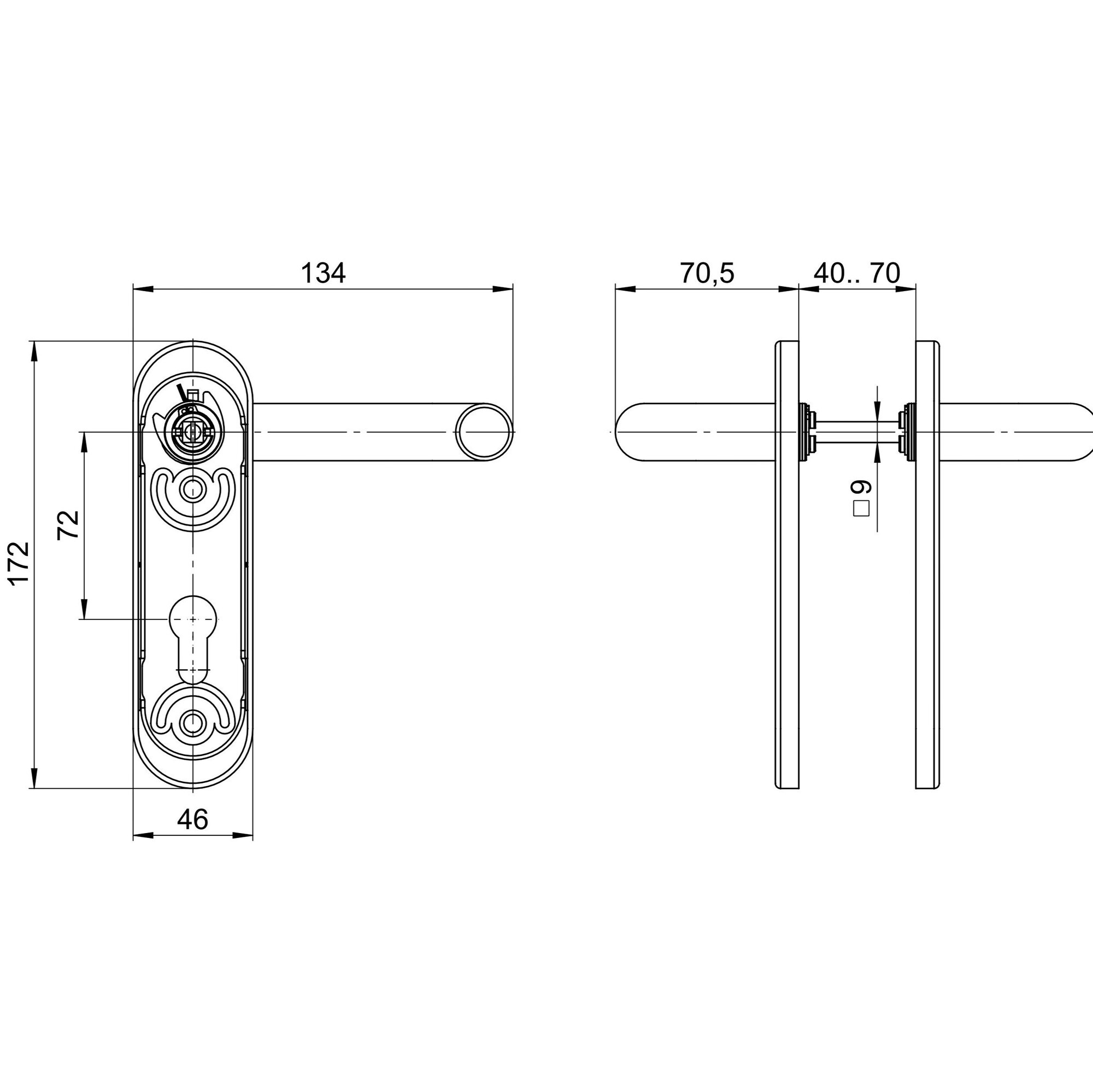 Ручка Fuaro (Фуаро) дверная FP.DH72.0433 SS 201 BLACK с пружиной, нержавейка 201, черный, квадрат 9x140 мм 