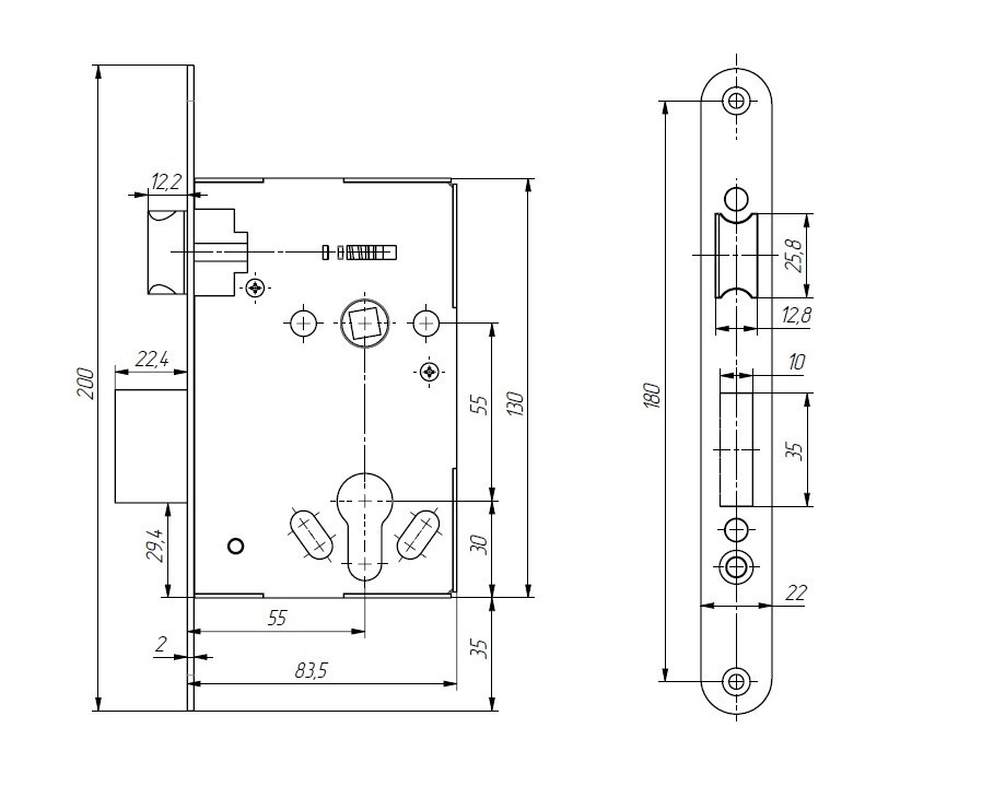 Корпус Absolyute (Абсолют) врезного замка ЗВ4.011 Корпус Absolyute (Абсолют) врезного замка ЗВ4.011