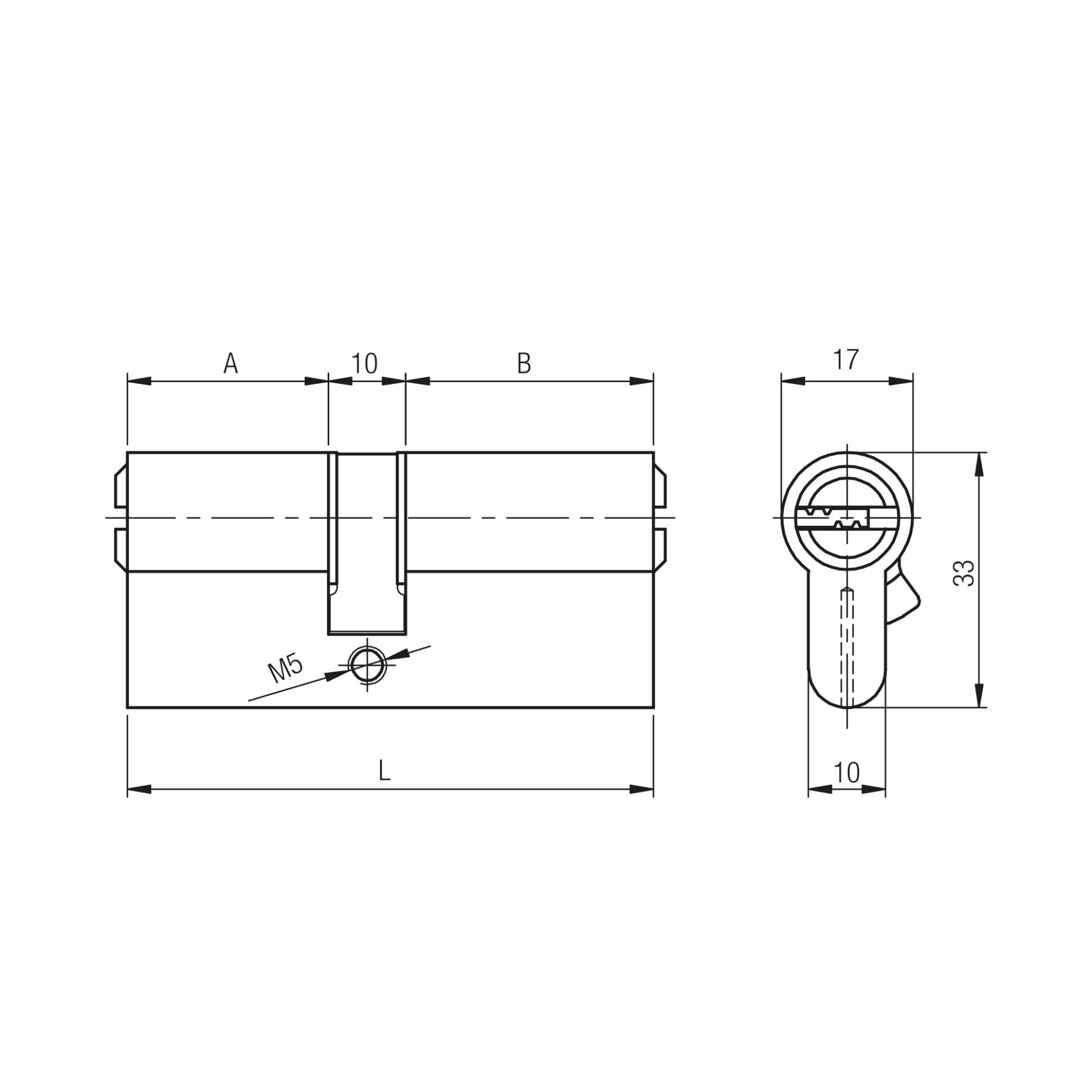 Цилиндровый Kale kilit (Кале килит) механизм 164 SN/80 (35+10+35) mm никель 5 кл. 