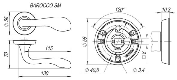 Ручка Fuaro (Фуаро) раздельная R.SM58.BAROCCO (BAROCCO SM) GOLD-24 золото 24К 