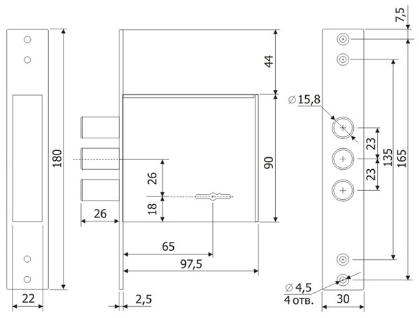 Замок Guardian (Гардиан) врезной сувальдный ЗВ 30.01, 4 кл. (длинный кл. 59 мм) /123:104:10/ 