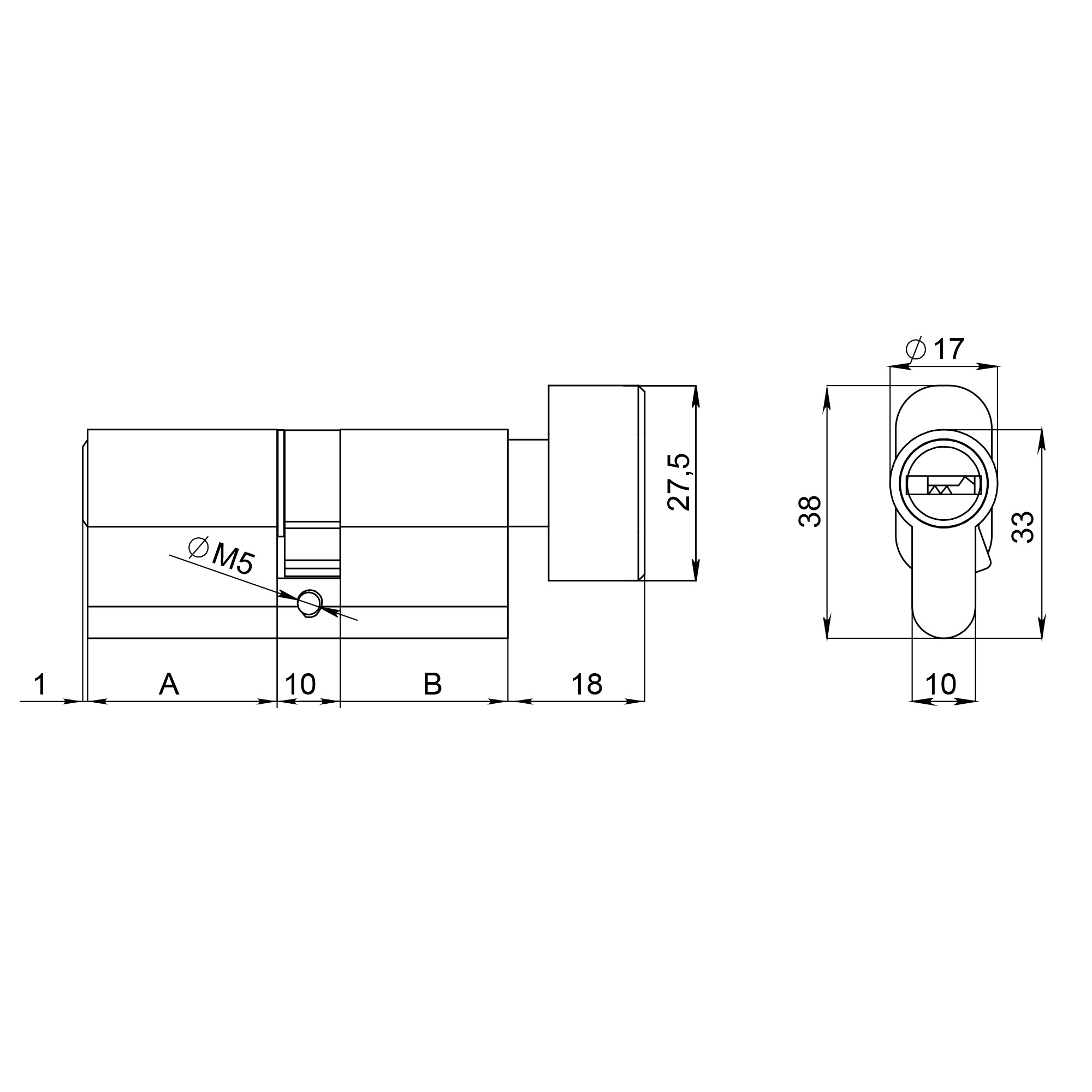 Цилиндровый Fuaro (Фуаро) механизм (200 ZM/110) 2000ZM Knob 110 (45+10+55) BL-24 черный 5Key с вертушкой 