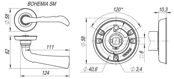 Ручка Fuaro (Фуаро) раздельная R.SM58.BOHEMIA (BOHEMIA SM) AB-7 матовая бронза 