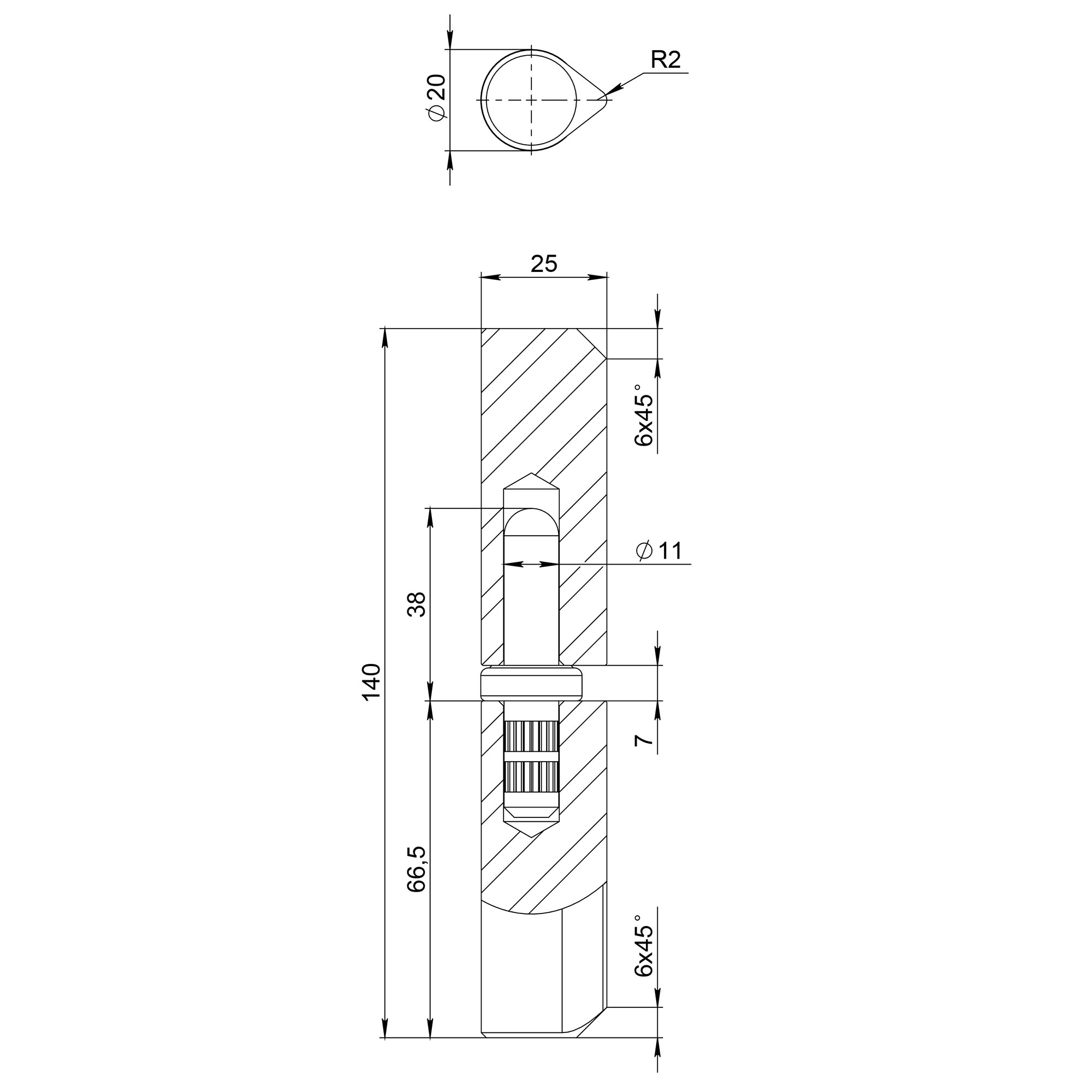 Петля приварная D20x140S B2B (с фаской) Петля приварная D20x140S B2B (с фаской)