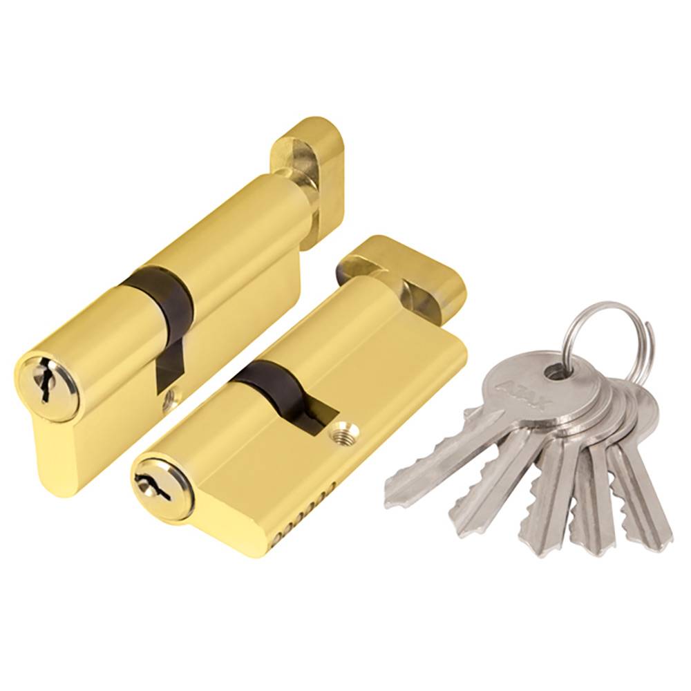 Цилиндровый Ajax (Аякс) механизм (AX102/60) AX1002Knob60 (25+10+25) PB латунь с вертушкой 