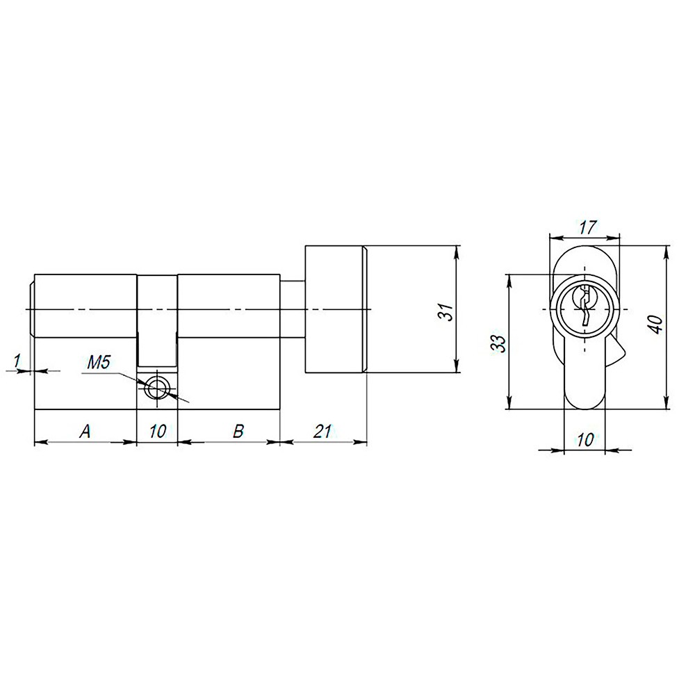 Цилиндровый Ajax (Аякс) механизм (AX102/60) AX1002Knob60 (25+10+25) PB латунь с вертушкой 