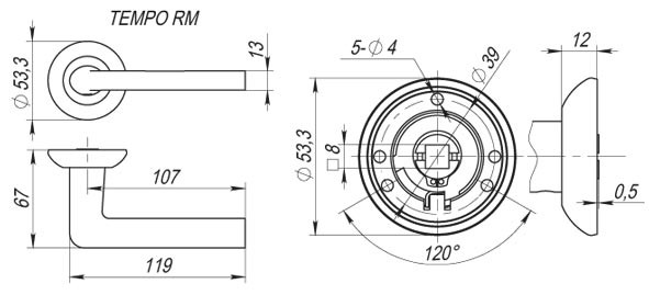 Ручка Fuaro (Фуаро) раздельная R.RM54.TEMPO (TEMPO RM) SN/CP-3 матовый никель/хром 