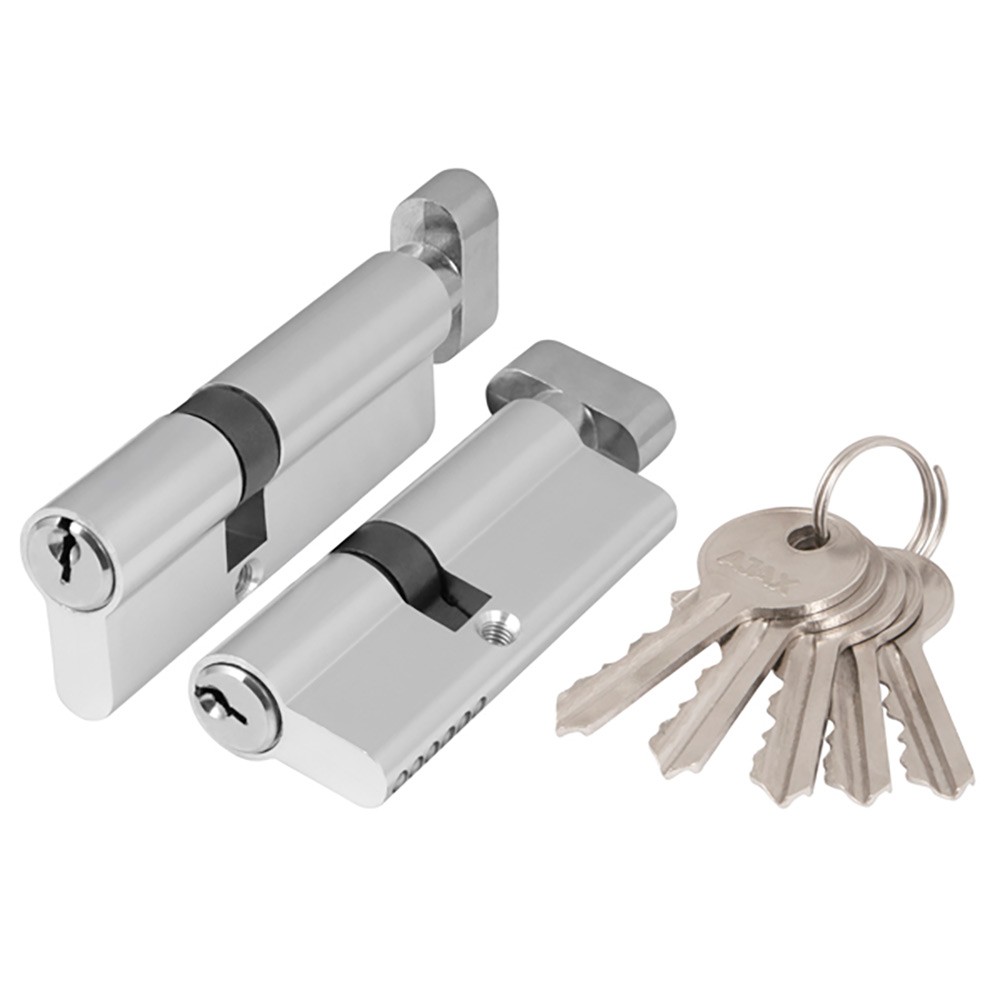 Цилиндровый Ajax (Аякс) механизм (AX102/70) AX1002Knob70 (30+10+30) CP хром с вертушкой 