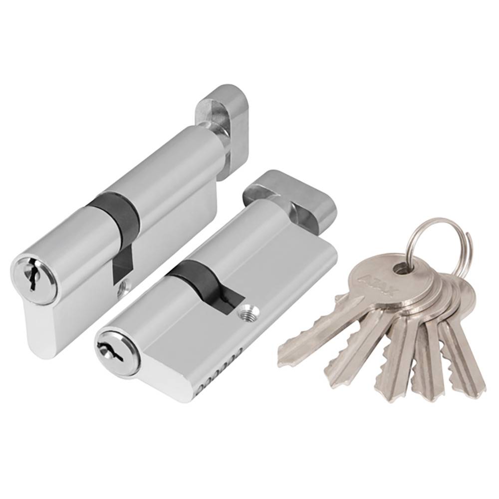 Цилиндровый Ajax (Аякс) механизм (AX102/70) AX1002Knob70 (30+10+30) CP хром с вертушкой 