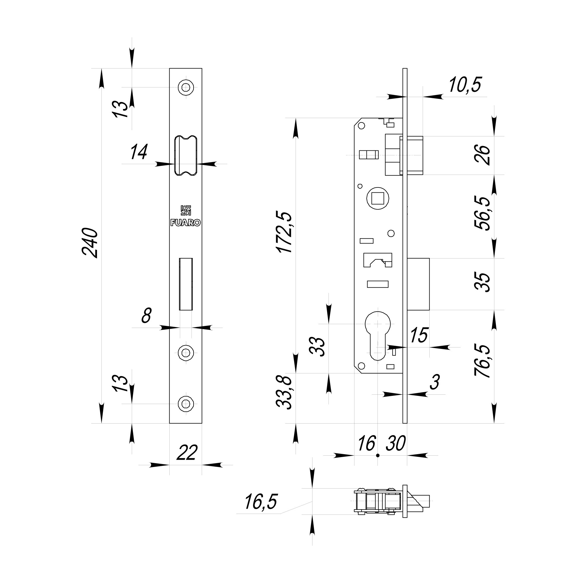 Корпус Fuaro (Фуаро) узкопрофильного замка с защелкой PROF153-30/85 (153-30/85) CP хром Корпус Fuaro (Фуаро) узкопрофильного замка с защелкой PROF153-30/85 (153-30/85) CP хром