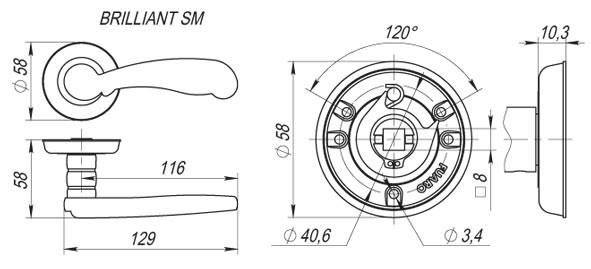 Ручка Fuaro (Фуаро) раздельная R.SM58.BRILLIANT (BRILLIANT SM) GOLD-24 золото 24К Ручка Fuaro (Фуаро) раздельная R.SM58.BRILLIANT (BRILLIANT SM) GOLD-24 золото 24К
