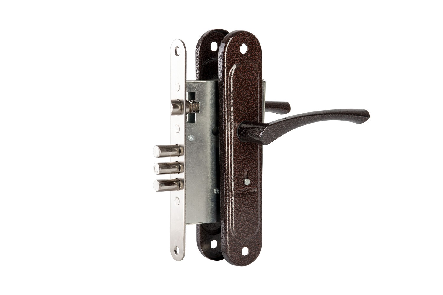 Замок Zenit (Зенит) врезной сувальдный с защёлкой в комплекте с ручкой ЗВ9.009/17 (медь), 4 кл. 