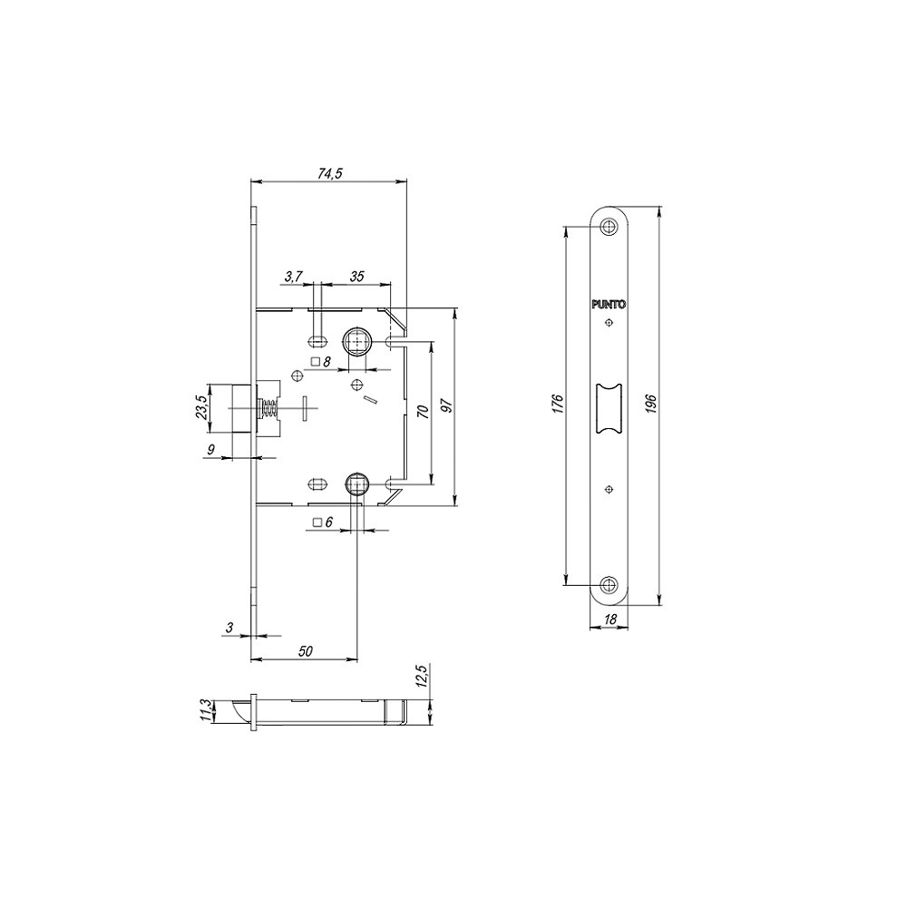 Защелка Punto (Пунто) PLASTPL70X-R20 (PL70X-R20 SN) (врезная) SN мат. никель упаковка 