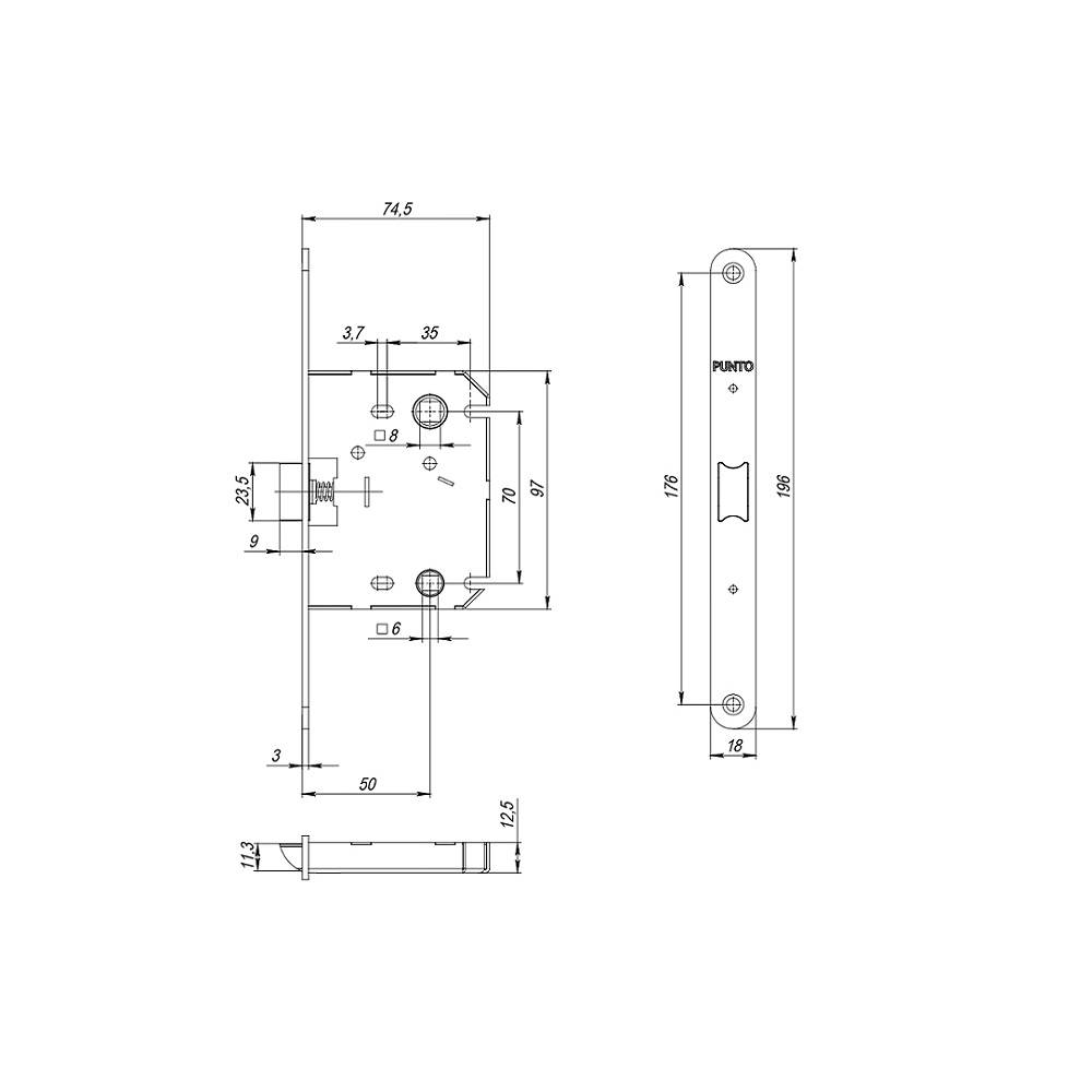 Защелка Punto (Пунто) PLASTPL70X-R20 (PL70X-R20 SN) (врезная) SN мат. никель упаковка 