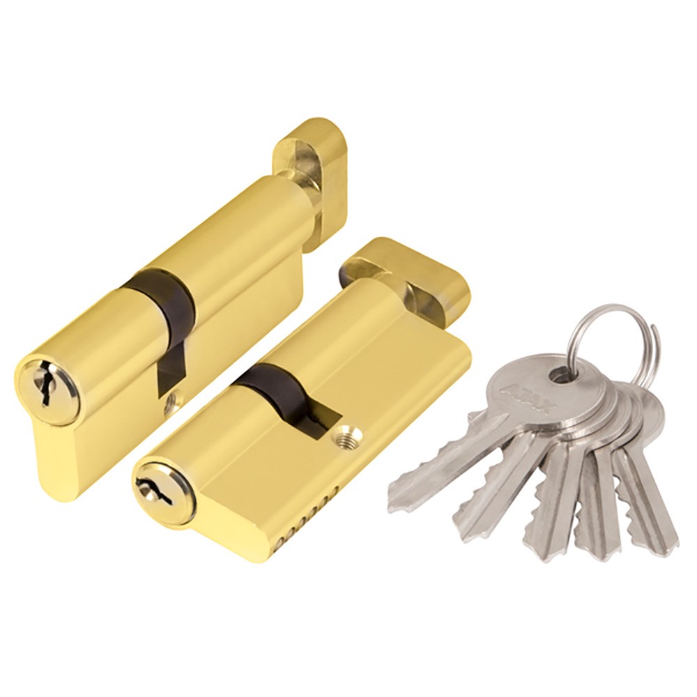 Цилиндровый Ajax (Аякс) механизм (AX102/70) AX1002Knob70 (30+10+30) PB латунь с вертушкой 