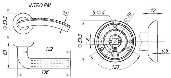 Ручка Fuaro (Фуаро) раздельная R.RM54.INTRO (INTRO RM) SN/CP-3 матовый никель/хром Ручка Fuaro (Фуаро) раздельная R.RM54.INTRO (INTRO RM) SN/CP-3 матовый никель/хром