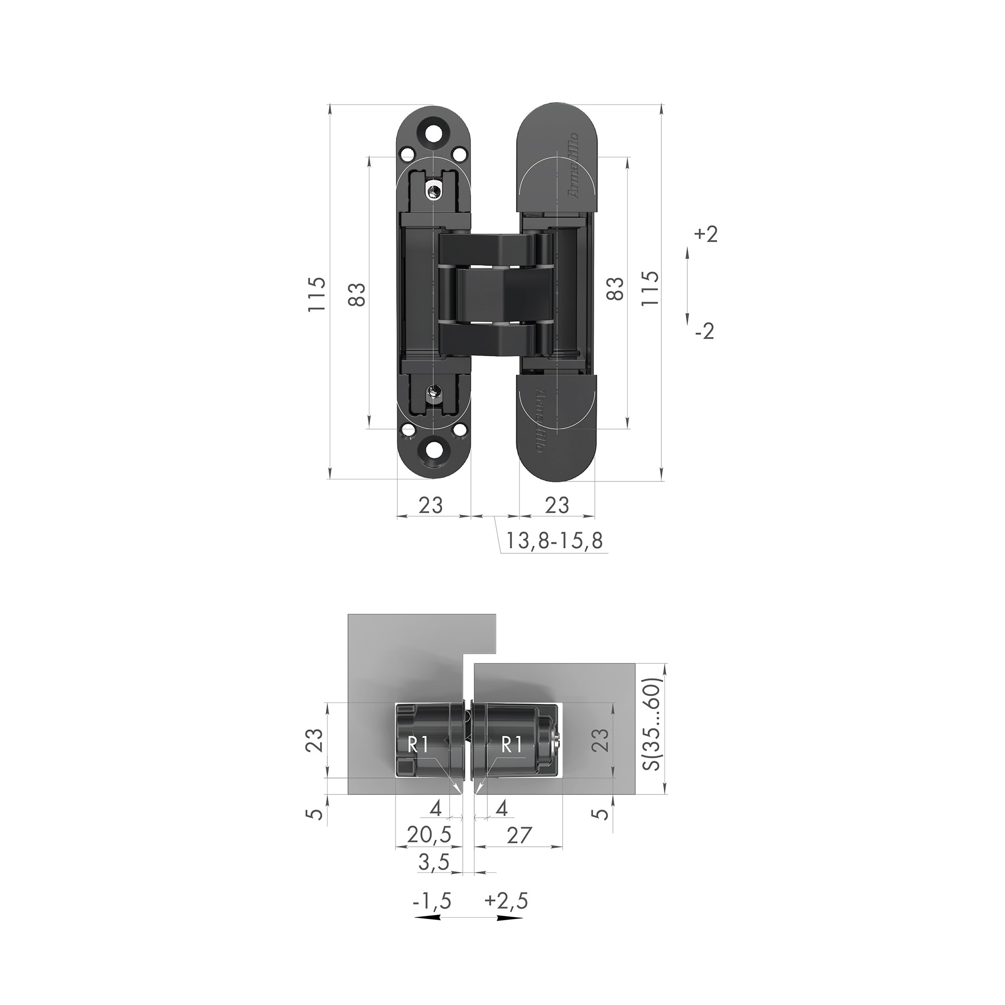 Петля Armadillo (Армадилло) скрытой установки U3D3000.VPG AB бронза TECH 