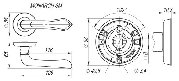 Ручка Fuaro (Фуаро) раздельная R.SM58.MONARCH (MONARCH SM) AB-7 матовая бронза Ручка Fuaro (Фуаро) раздельная R.SM58.MONARCH (MONARCH SM) AB-7 матовая бронза