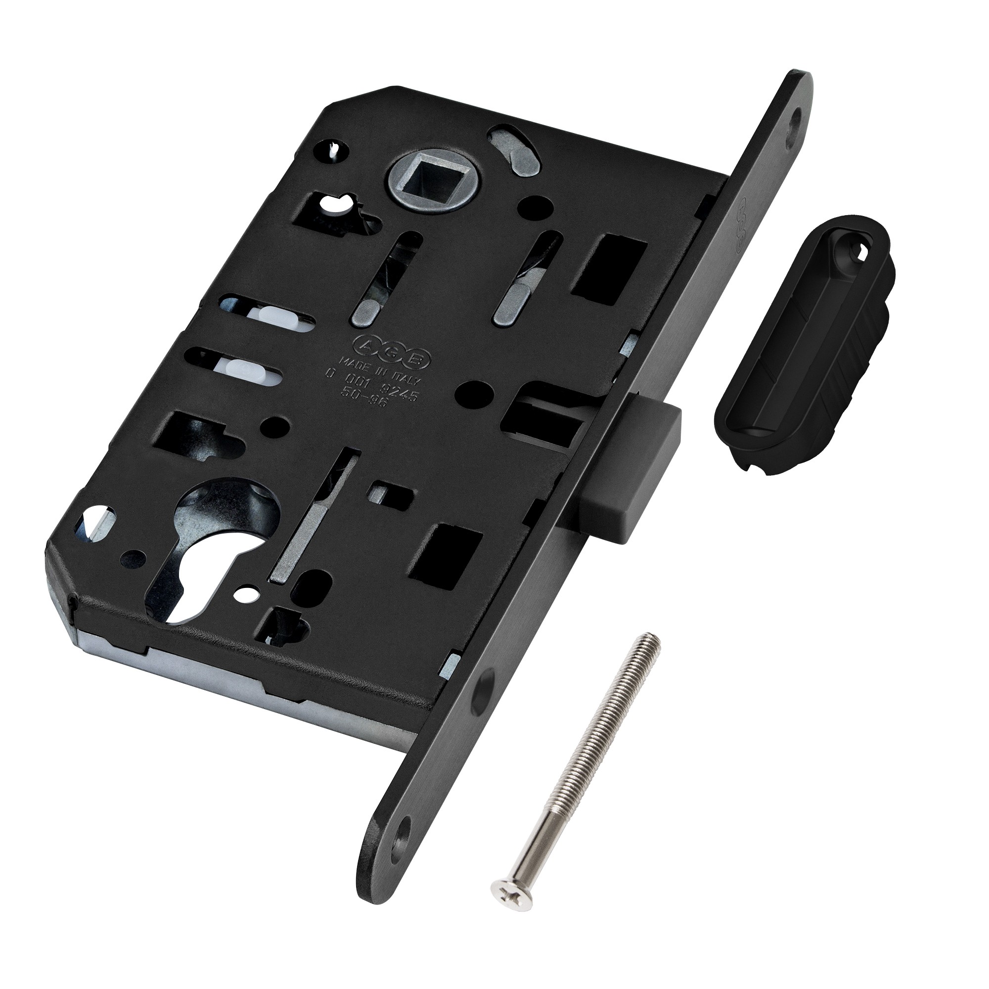 B06103.50.93.640 AGB (АГБ) Корпус врезного замка магнитный под цил. (черный) MEDIANA POLARIS с отв. пл. (скин) 