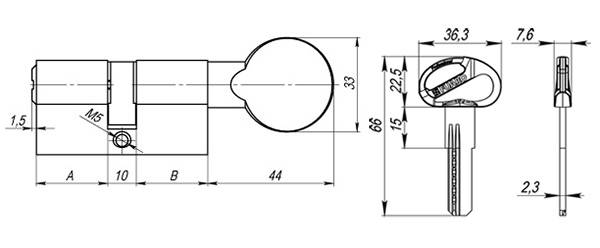 Цилиндровый Fuaro (Фуаро) механизм (D-PRO502/70) D-PRO5002Knob70(30+10+30) CP хром 5Key 