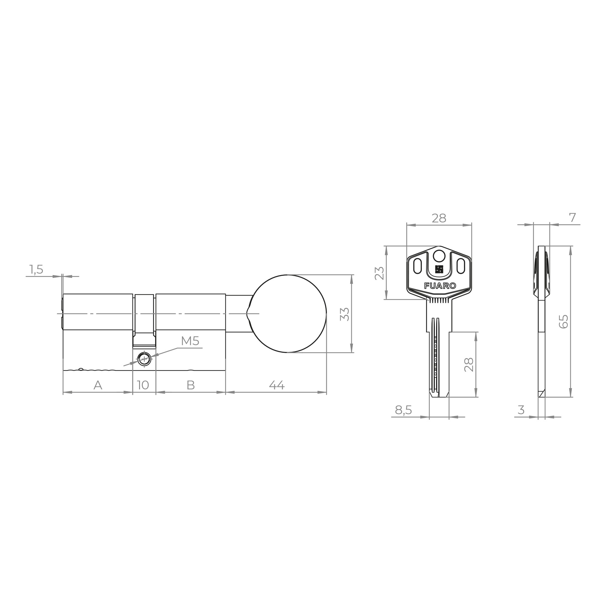 Цилиндровый Fuaro (Фуаро) механизм (D-PRO502/70) D-PRO5002Knob70(30+10+30) CP хром 5Key 