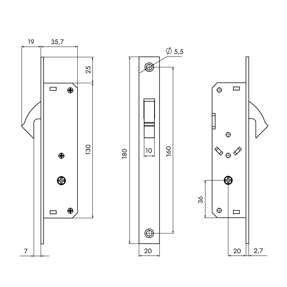 Замок Punto (Пунто) врезной крестообразный узкопрофильный METLR-201F (LR-201F) 3key CP хром 