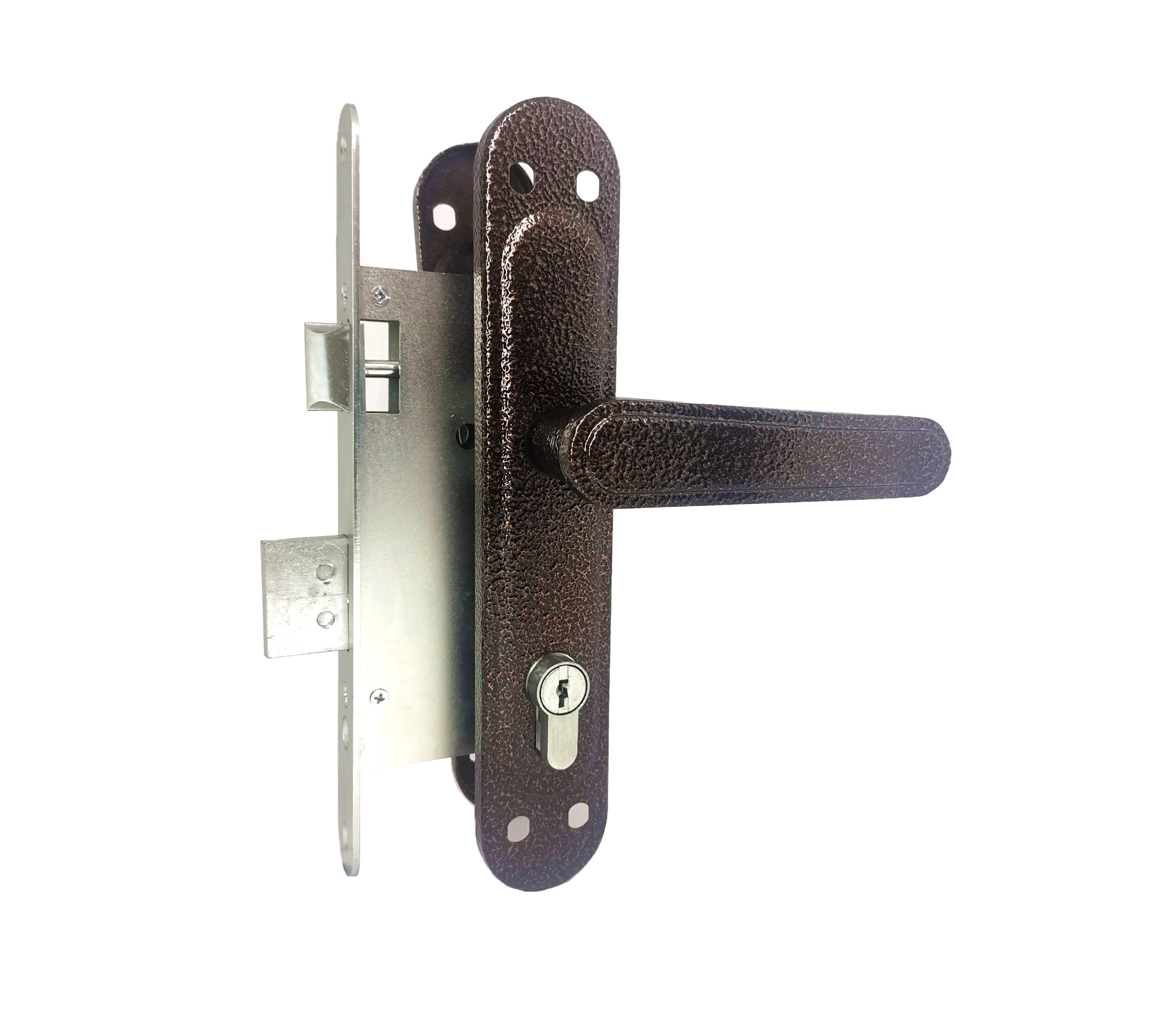 Замок Zenit (Зенит) врезной цилиндровый с защёлкой в комплекте с ручкой ЗВ4-72.03 (медь), 4 кл. 