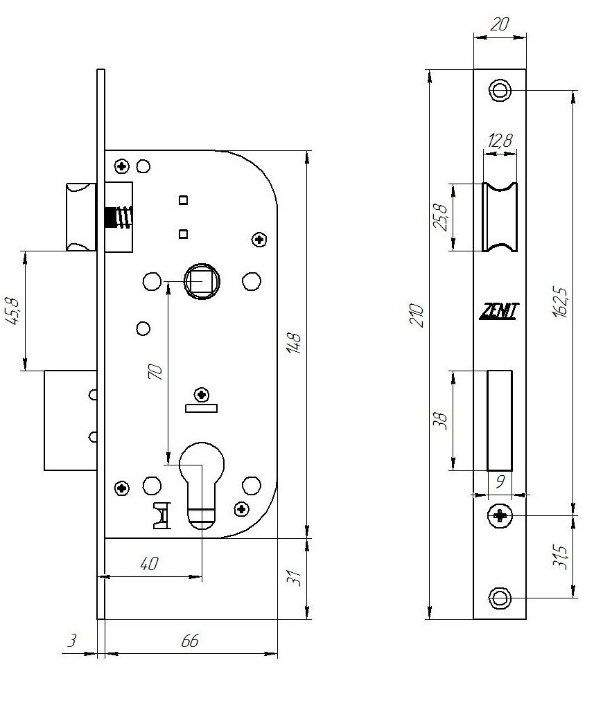 Замок Zenit (Зенит) врезной цилиндровый с защёлкой в комплекте с ручкой ЗВ7-70.4 (хром), 5 кл. Замок Zenit (Зенит) врезной цилиндровый с защёлкой в комплекте с ручкой ЗВ7-70.4 (хром), 5 кл.