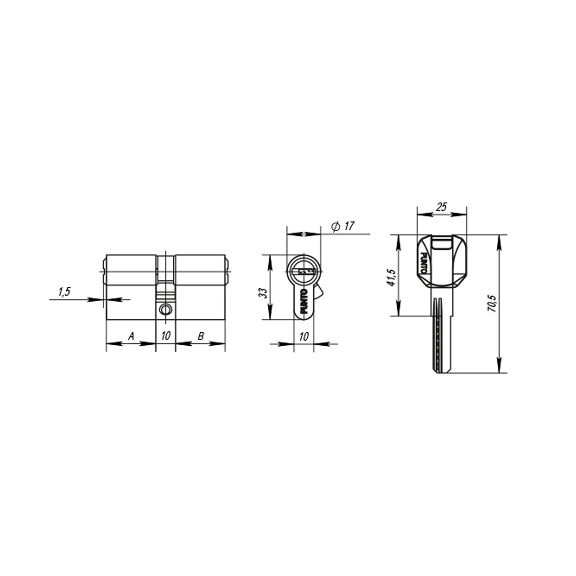 Цилиндровый Punto (Пунто) механизм MaxPro7000Key70mm(30+10+30) SN никель 7key 