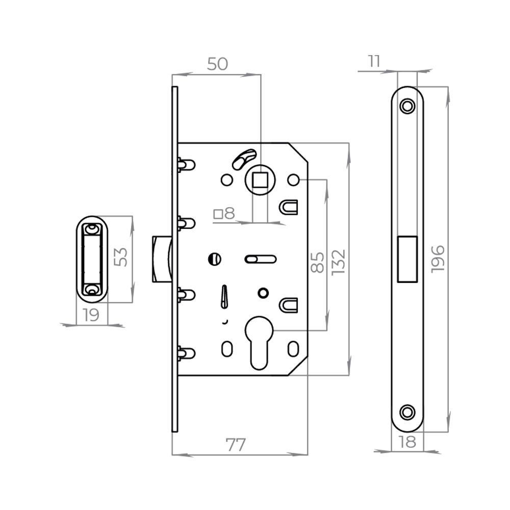 Корпус Ajax (Аякс) врезного замка с защелкой MAGNLN85-50 BL черный Корпус Ajax (Аякс) врезного замка с защелкой MAGNLN85-50 BL черный