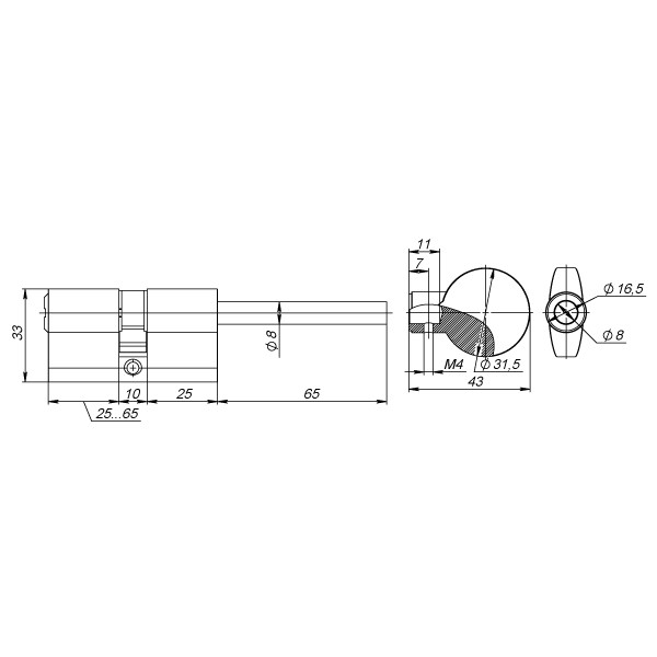 Цилиндровый Fuaro (Фуаро) механизм (D-PRO507/85) D-PRO5007Tang85(50+10+25) CP хром 5Key со штоком 