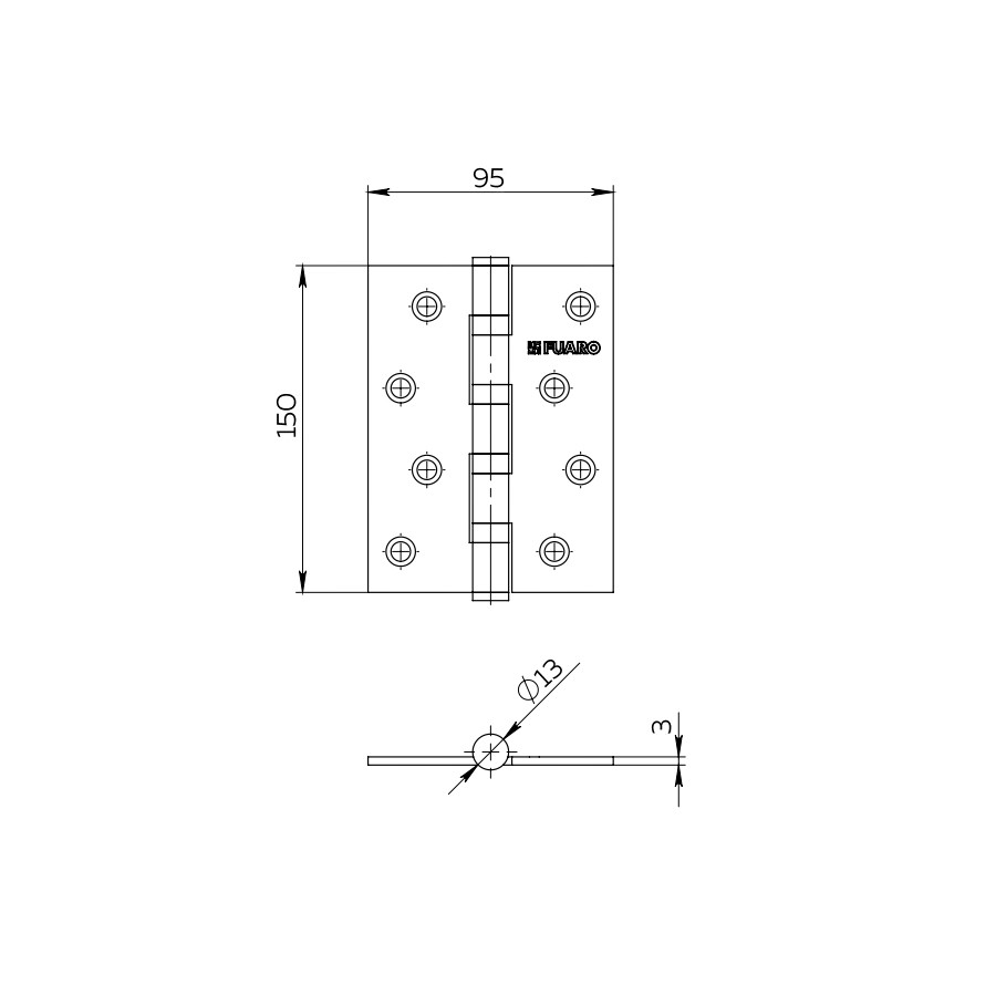 Петля Fuaro (Фуаро) универсальная IN6400UE PB (4BB/E 150x95x3) латунь 
