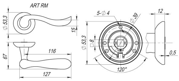 Ручка Fuaro (Фуаро) раздельная R.RM54.ART (ART RM) AB/GP-7 бронза/золото Ручка Fuaro (Фуаро) раздельная R.RM54.ART (ART RM) AB/GP-7 бронза/золото