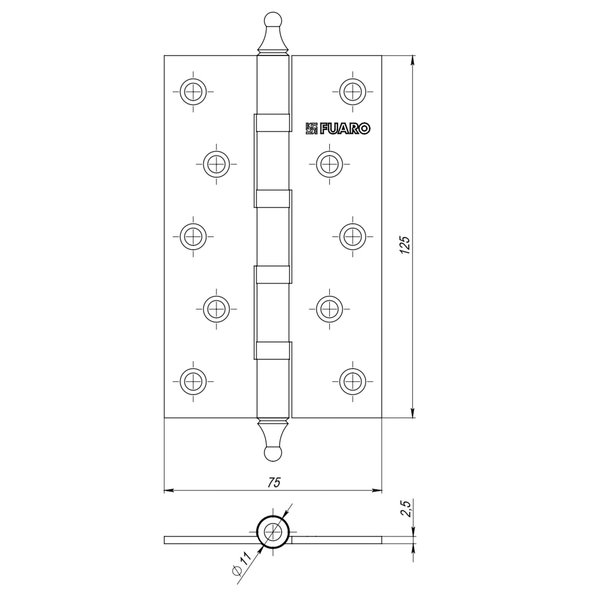 Петля Fuaro (Фуаро) универсальная IN5400UA-BL SB (4BB/A/BL 125x75x2,5) мат. золото БЛИСТЕР 