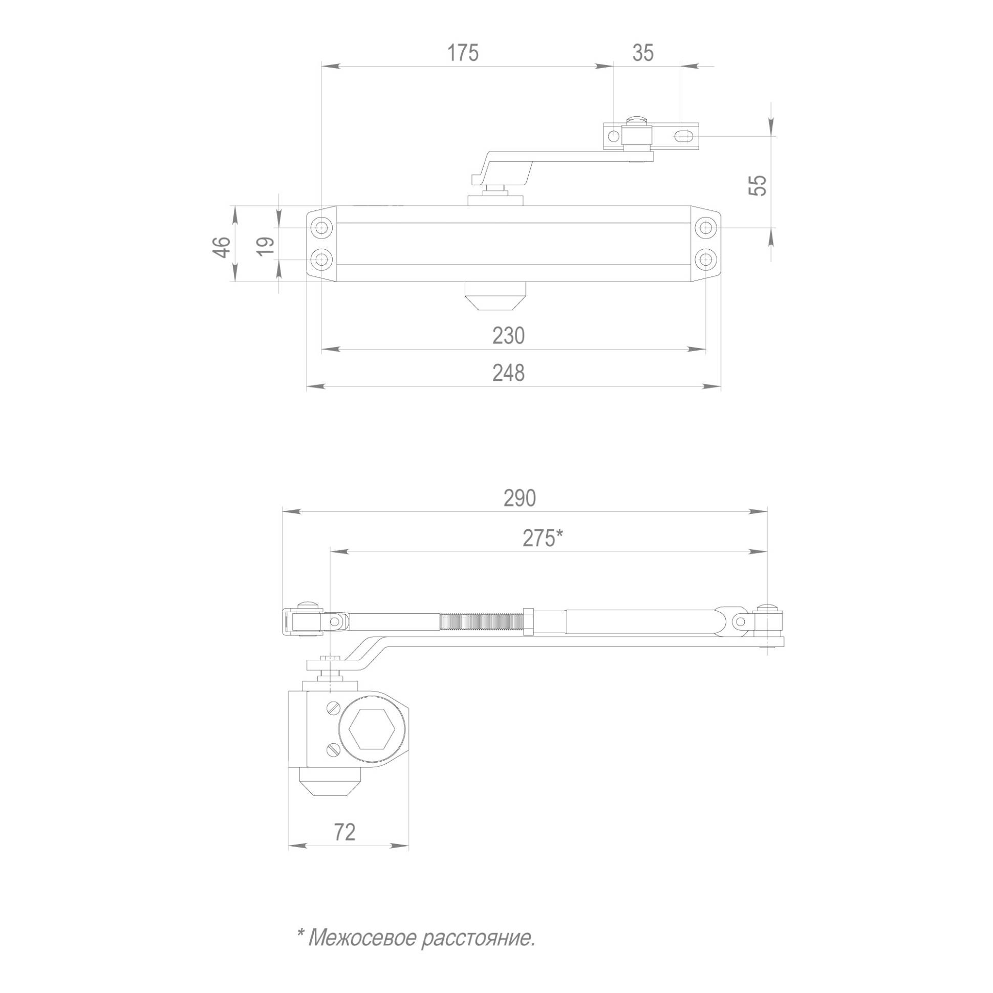 Доводчик Fuaro (Фуаро) дверной DC20-6W (DC-206W) AL до 160 кг (алюминий) 