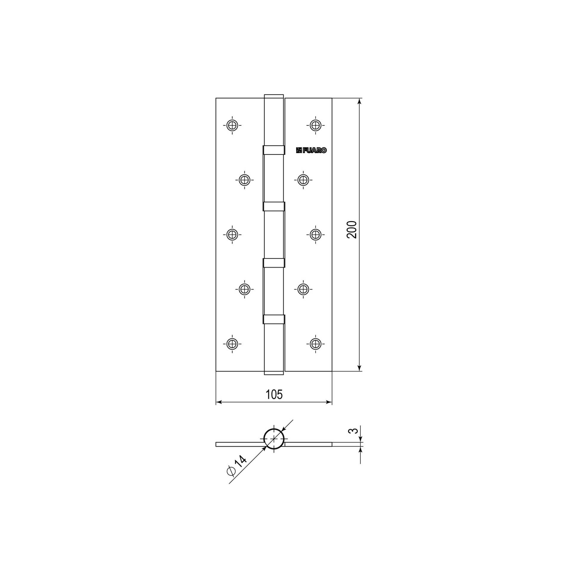 Петля Fuaro (Фуаро) универсальная IN8400U WAB (4BB 200x105x3) мат. бронза 