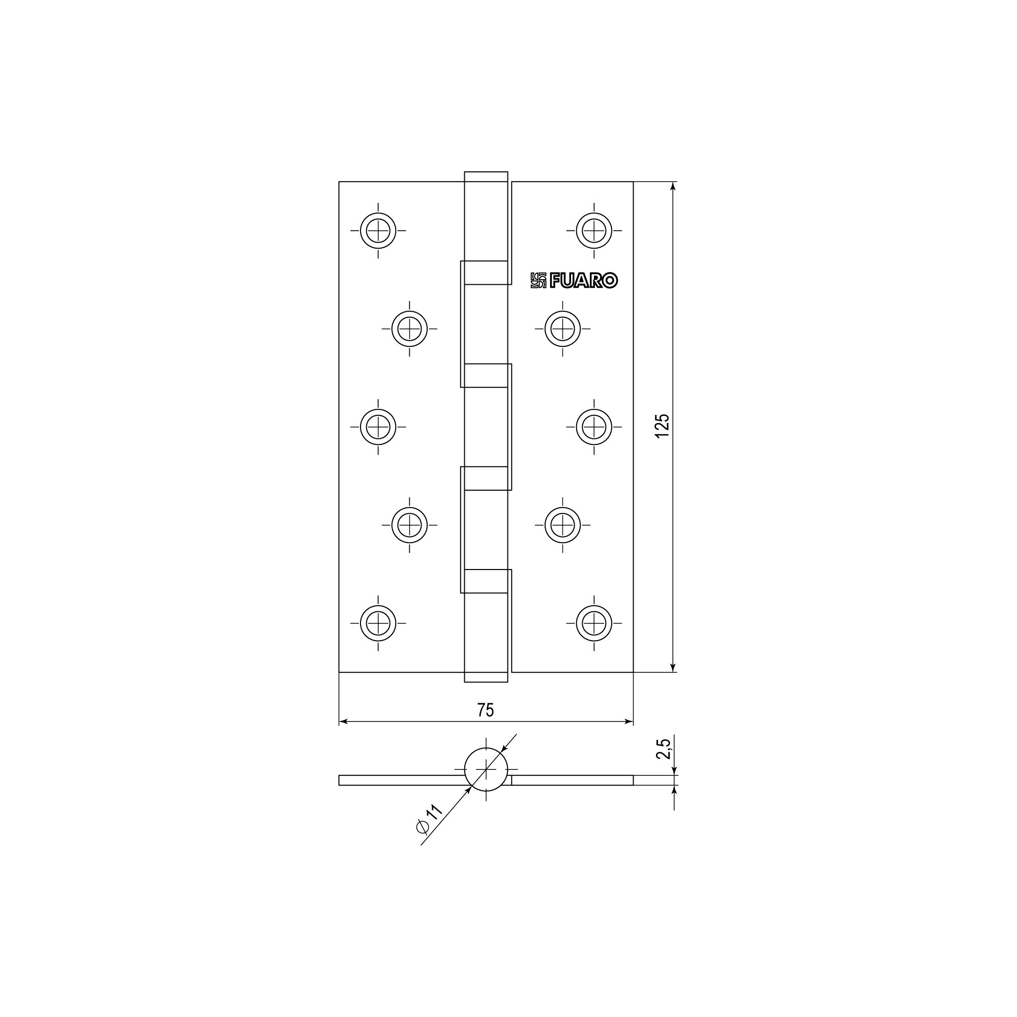 Петля Fuaro (Фуаро) универсальная IN5400U-BL AB (4BB/BL 125x75x2,5) бронза БЛИСТЕР 
