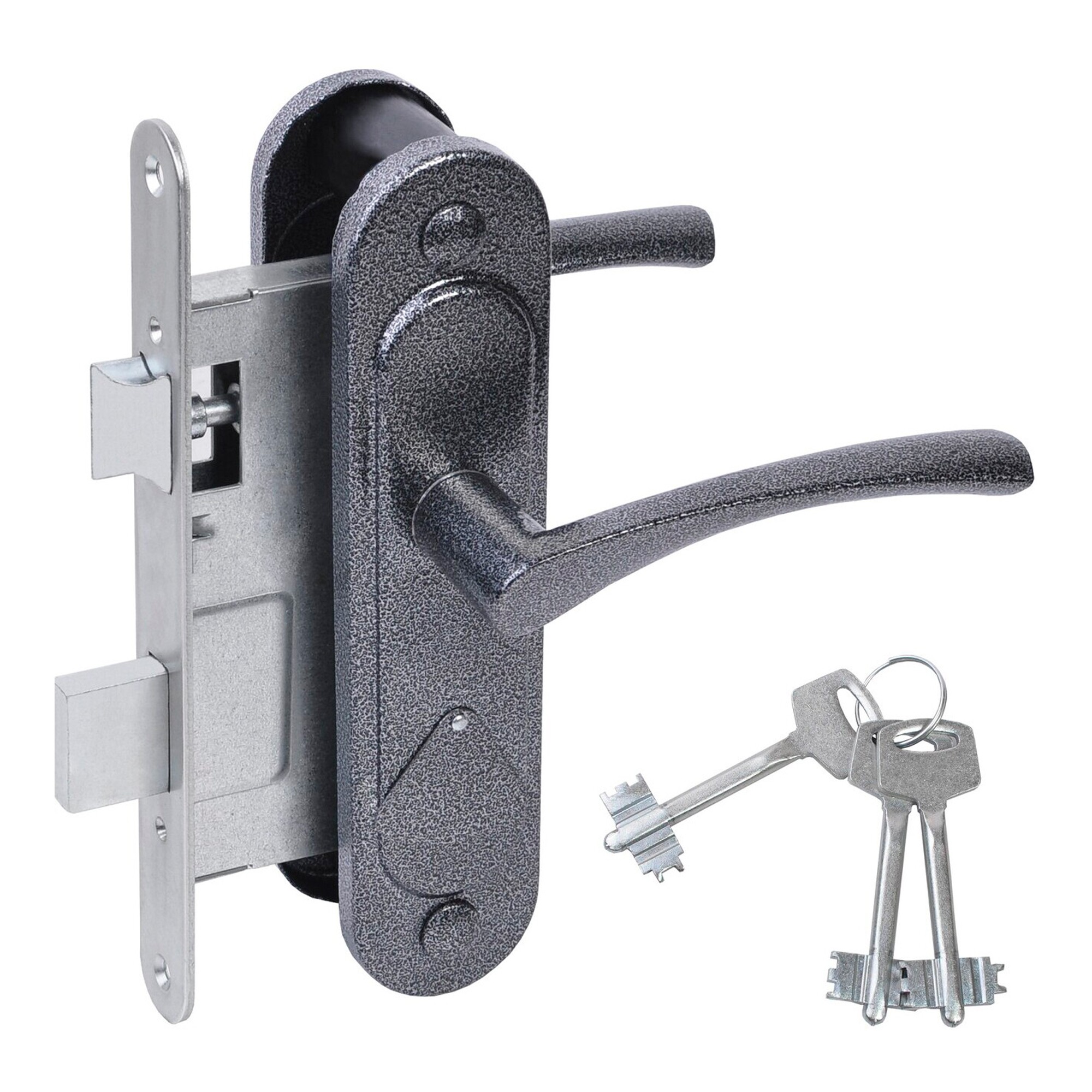 Замок Absolyute (Абсолют) врезной сувальдный с защёлкой в комплекте с ручкой ЗВ9.2-07 (серебро антик), 3 кл. Замок Absolyute (Абсолют) врезной сувальдный с защёлкой в комплекте с ручкой ЗВ9.2-07 (серебро антик), 3 кл.