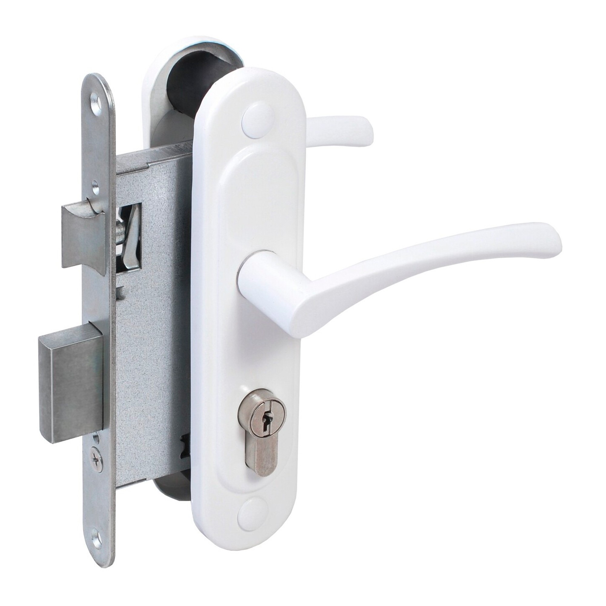 Замок Absolyute (Абсолют) врезной цилиндровый с защёлкой в комплекте с ручкой ЗВ4-3/07 (белый глянец), 4 кл. Замок Absolyute (Абсолют) врезной цилиндровый с защёлкой в комплекте с ручкой ЗВ4-3/07 (белый глянец), 4 кл.