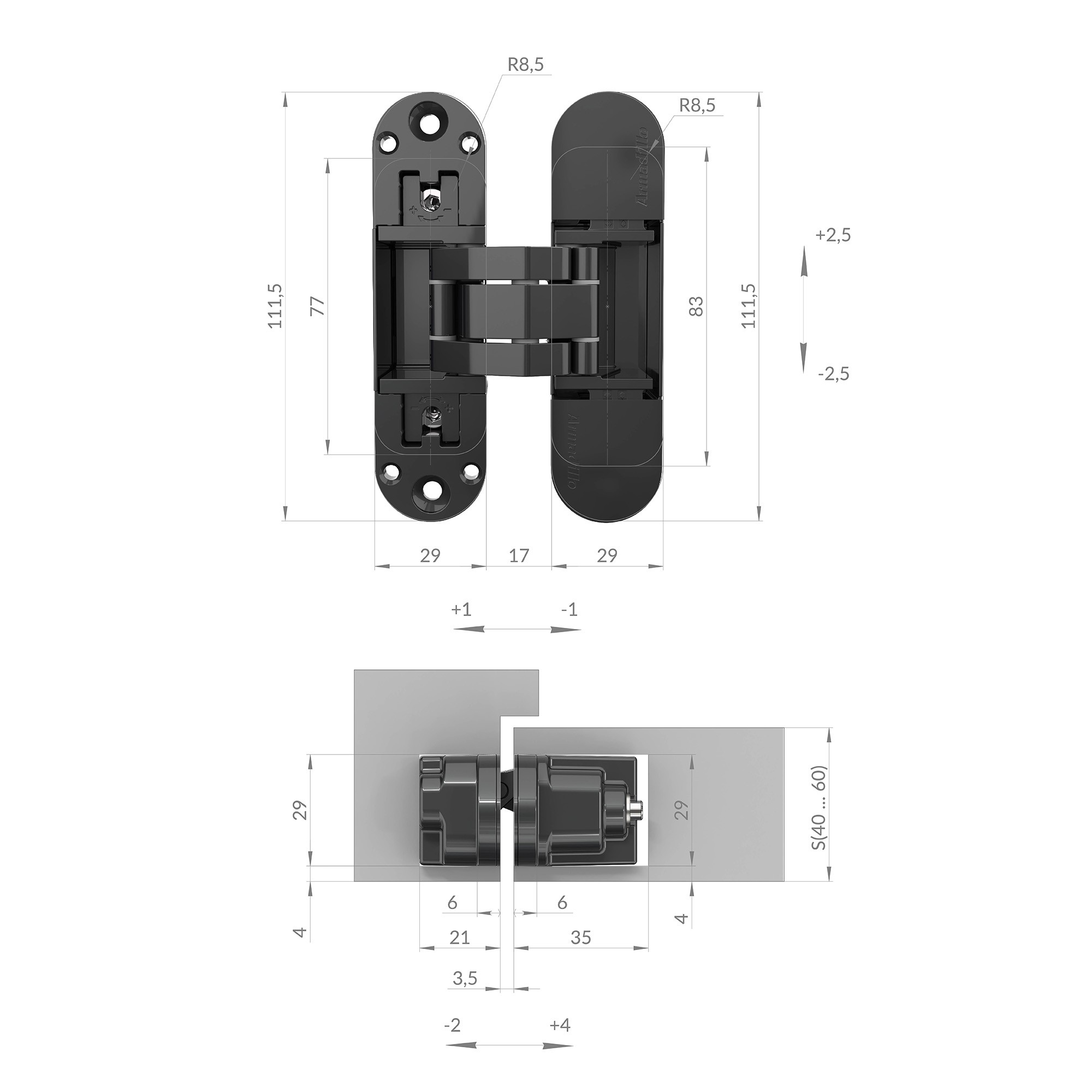 Петля Armadillo (Армадилло) скрытой установки U3D6002.TG SC мат. хром Петля Armadillo (Армадилло) скрытой установки U3D6002.TG SC мат. хром
