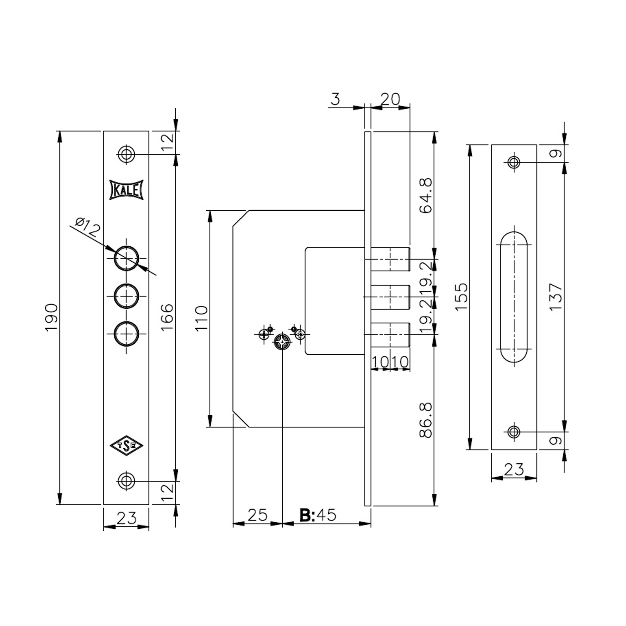 Замок Kale kilit (Кале килит) врезной крестообразный 189/3MF (45 mm) (латунь), 5 кл. 