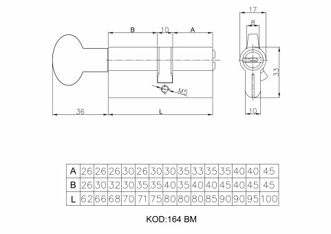 Цилиндровый механизм Kale kilit (Кале килит) с вертушкой 164 BM/100 (45+10+45) mm латунь 5 кл. 