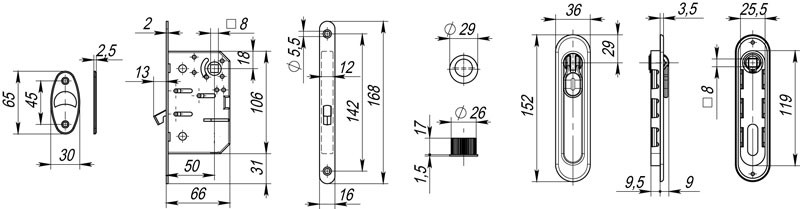 Набор Armadillo (Армадилло) для раздвижных дверей SH.LD152.KIT011-BK (SH011-BK) СP-8 хром 