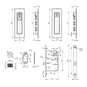 Защелка Armadillo (Армадилло) с ручками для раздвижных дверей SH.URB153.KIT011-BK (SH011 URB) SN-3 матовый никель 